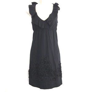 LOFT Womens Dress 0 A-Line Ruffle Sleeveless Rosette Black Empire Waist Keyhole